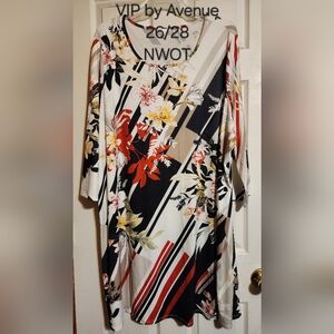 Avenue Floral & Stripe Midi Dress — Black, White, Red, Yellow